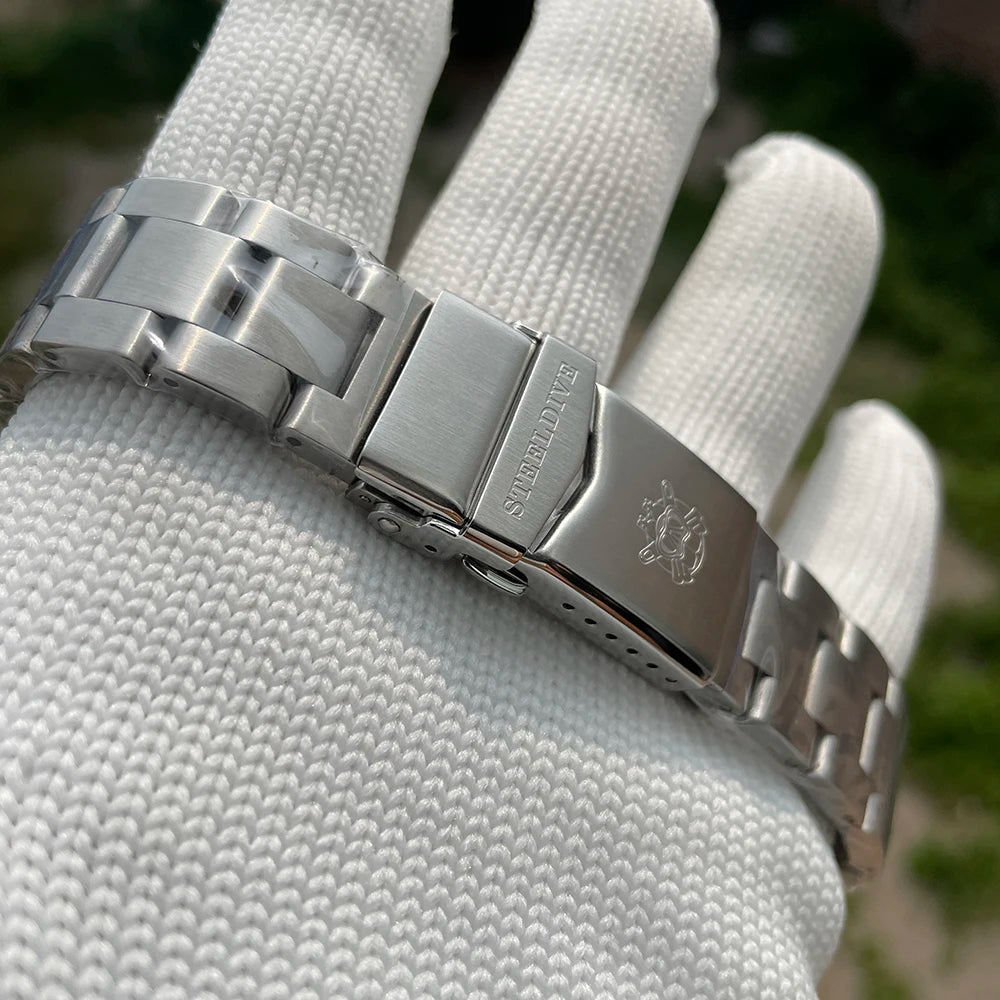 STEELDIVE Brand 20MM Stainless Steel Replacment Bracelet Signed Buckle Folding Clasp with Safety for Dive Watches