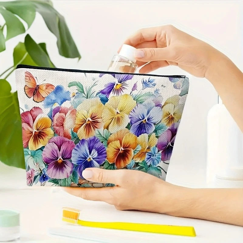 1pc Floral Makeup Bag - Elegant Women'S Cosmetic Organizer with Zipper Closure, Large Capacity Makeup Pouch
