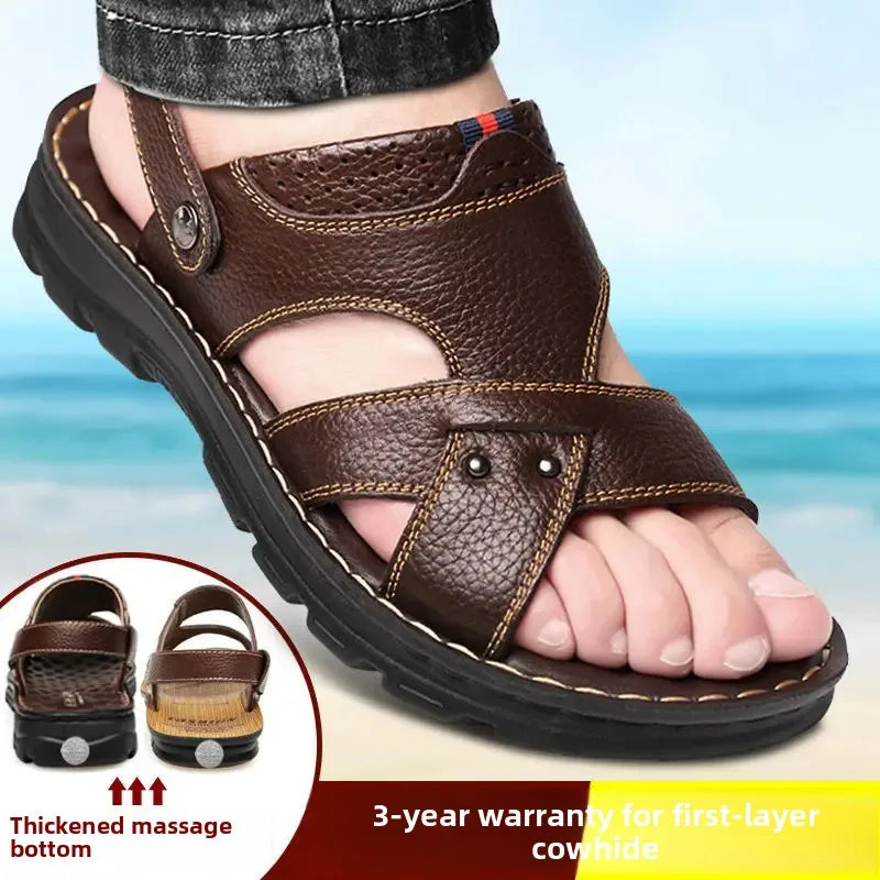Leather Massage Sole Casual Beach Shoes Men's Sandals Thick Bottom Summer Leather Shoes Comfortable Footwear for Men