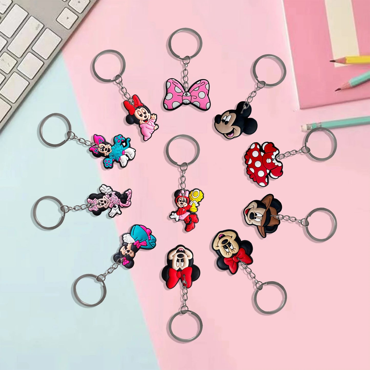 Cute Mickey Minnie Mouse Pendant Keychain Party Gift Giveaway Souvenir Mickey LOVE Valentine's Day Gift Travel Backpack Ornament