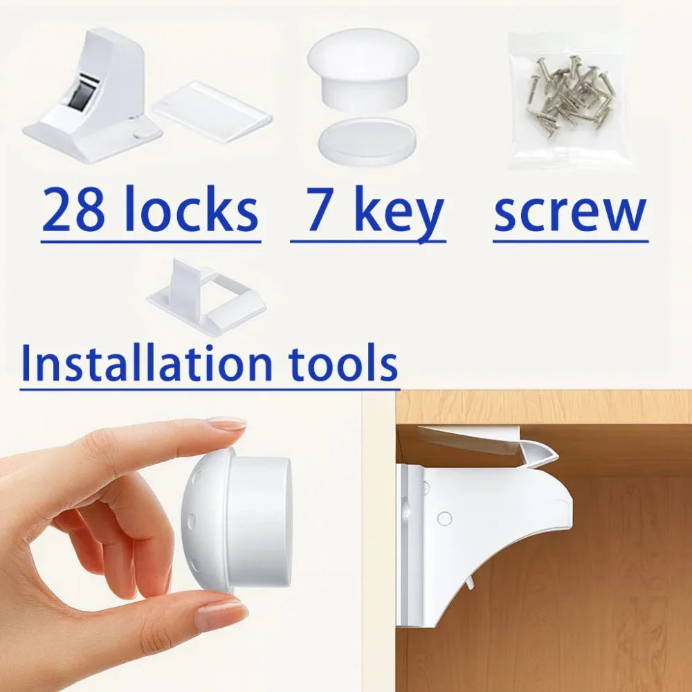 Magnetic Cabinet Lock Child Safety Locks with Screws Installation Invisible Drawer Door Lock for Baby Proofing Cabinets Cupboard