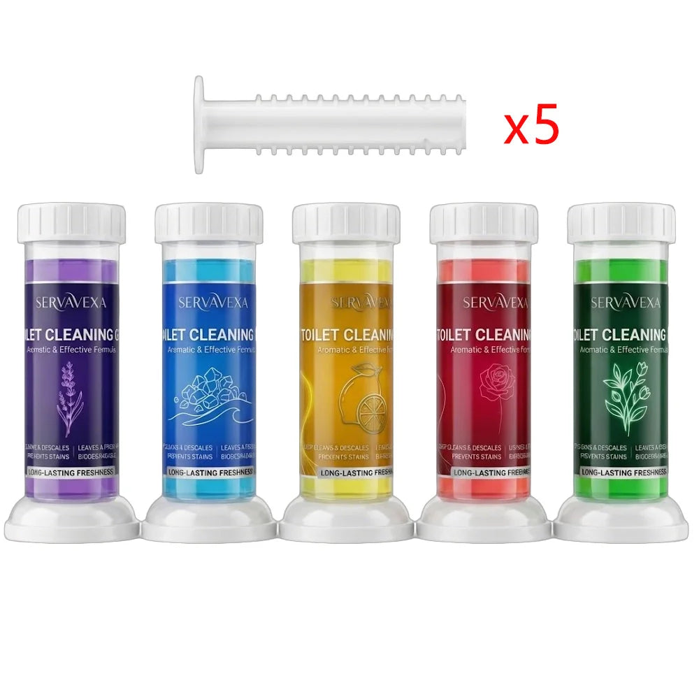 SERVAVEXA 5Pcs Toilet Cleaning Gel Kit Aromatic Flower Needle Stamp Cleaner Deodorizer Removes Stains & Limescale Fresh Scent