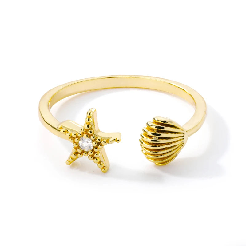 Zircon Double Star Rings For Women Gold Color Stainless Steel Opening Stars Finger Ring Wedding Party Aesthetic Jewelry Gift