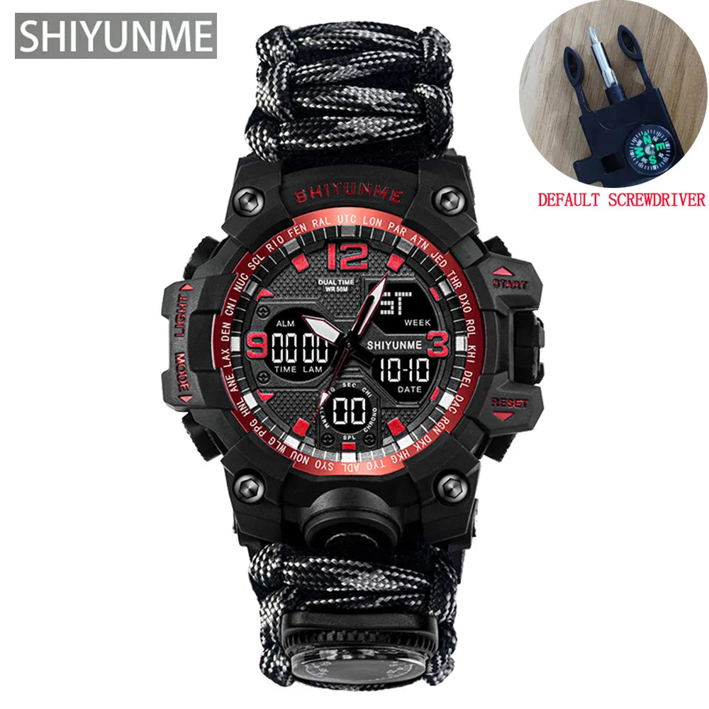 SHIYUNME Outdoor Men Military Quartz Watch Waterproof Multifunctional Survival Tactical Watch Compass Sport LED Digital Watches
