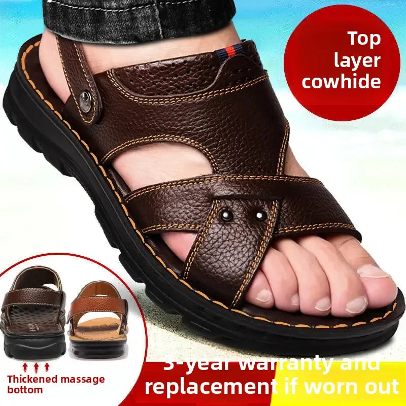 Leather Massage Sole Casual Beach Shoes Men's Sandals Thick Bottom Summer Leather Shoes Comfortable Footwear for Men
