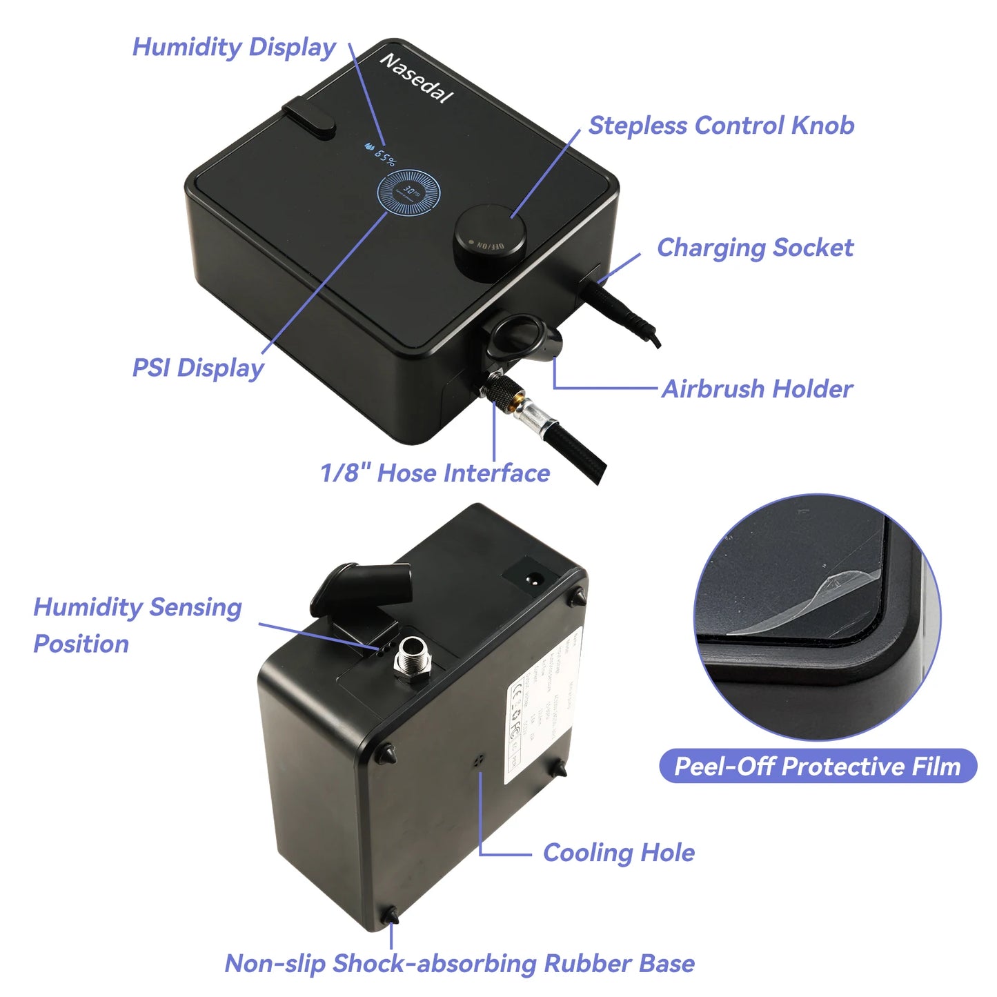 Nasedal Airbrush Compressor Kit New LED 36PSI Air Compressor 0.3mm Air Brush for Model Paint Nail Makeup Cake DIY Spray Tool