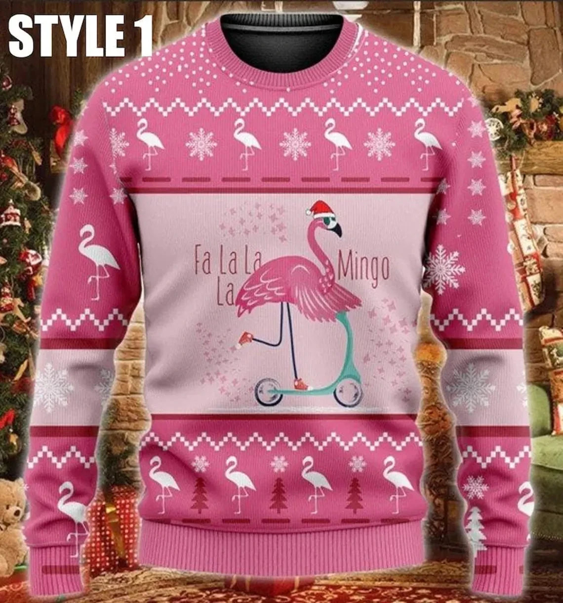 Flamingo Graphic Jumper Sweater For Women Clothes Casual Unisex Christmas Sweaters Autumn Funny Ugly Christmas Sweatshirt Hoodie