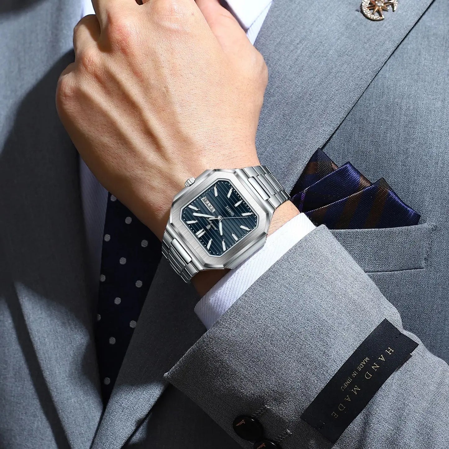 POEDAGAR Business Male Watch Waterproof Luminous Date Week Classic Watches For Men Stainless Steel Men's Quartz Wristwatch Reloj