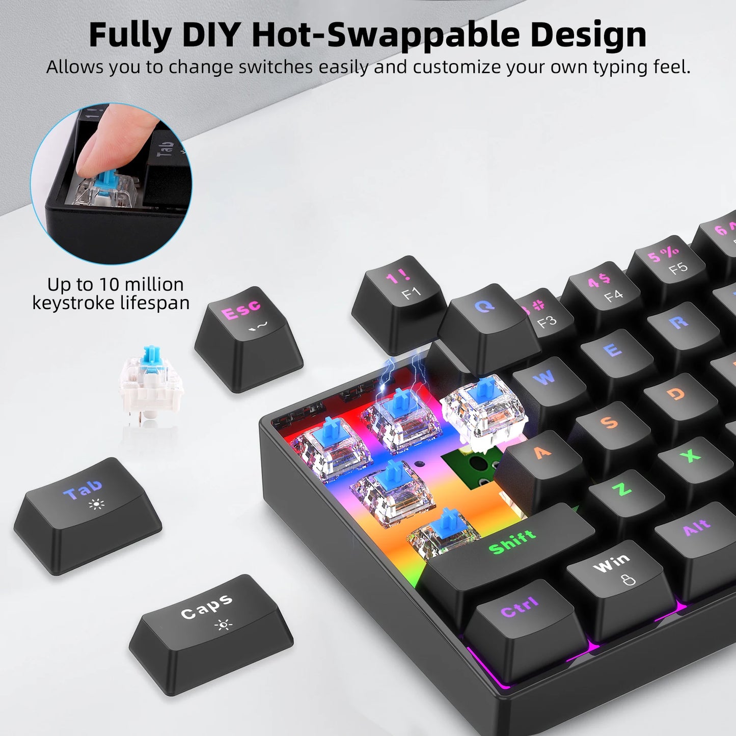 GOOJODOQ 68 Key Wired Work Gaming Mechanical Keyboard Red Switch RGB Light for Window Laptop Macbook Android Desktop