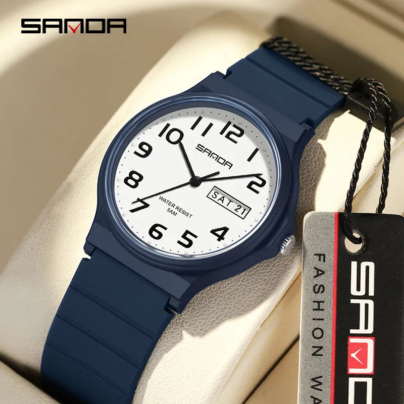 SANDA 9072 Fashion Students Quartz Watch New Design Soft TPU Strap Water Resistant Outdoor Sports Wrist Watches for Man