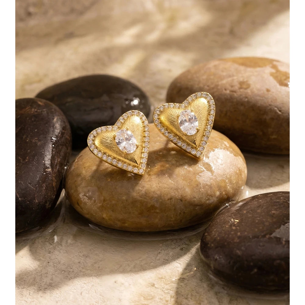 Yhpup High Quality Stainless Steel Cubic Zirconia Heart Love Stud Earrings Valentine's Day Gift Delicate Charm Aesthetic Jewelry