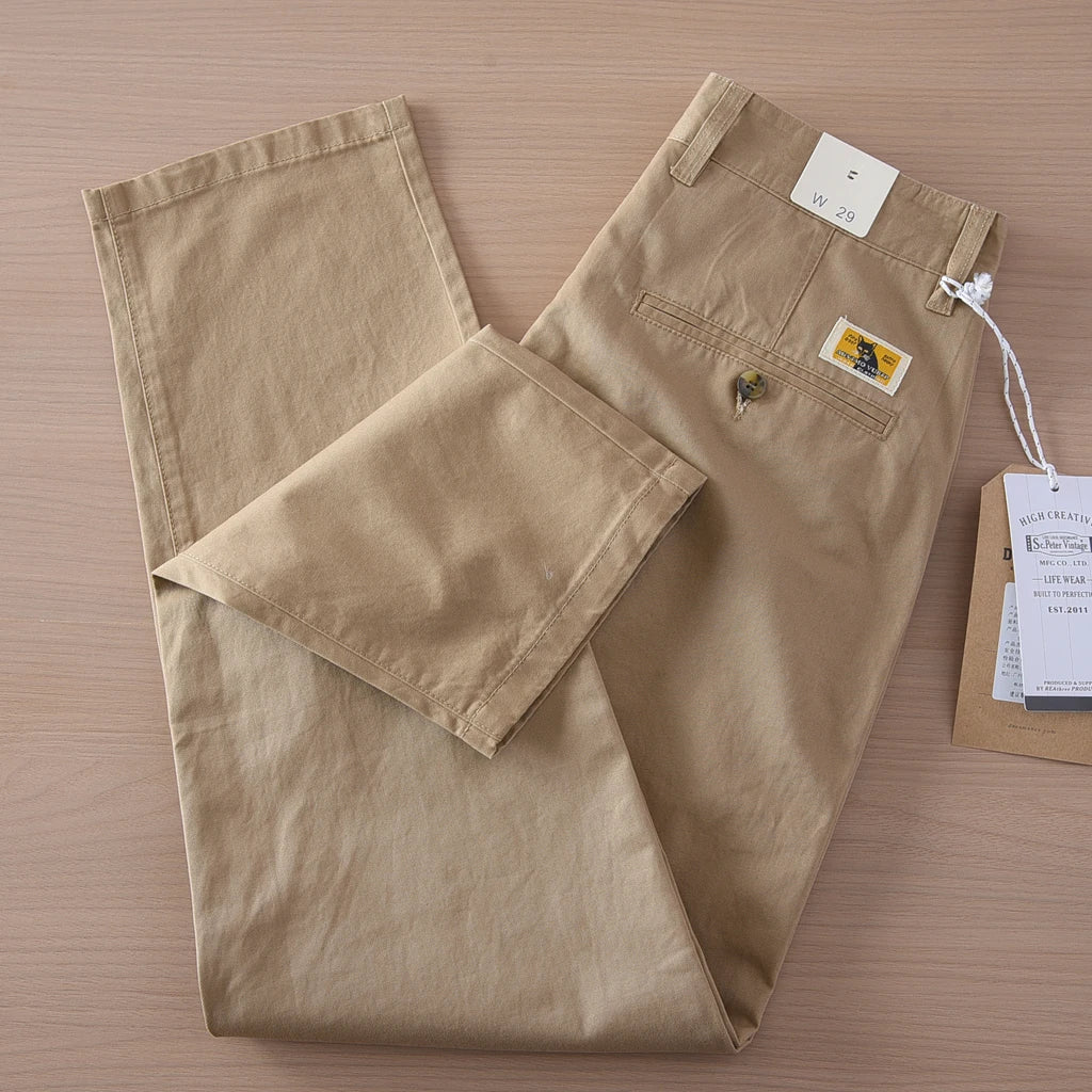 2025 Spring and Summer New Japanese Retro Thin Cargo Pants Men's Simple 100% Cotton Washed Commute Casual Straight Trousers
