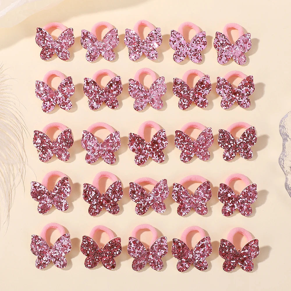 20pcs Glitter Sequin Butterfly Bow Elastic Hair Bands For Kids Girls Hair Ties Cute Hair Accessories Children Headwear gifts