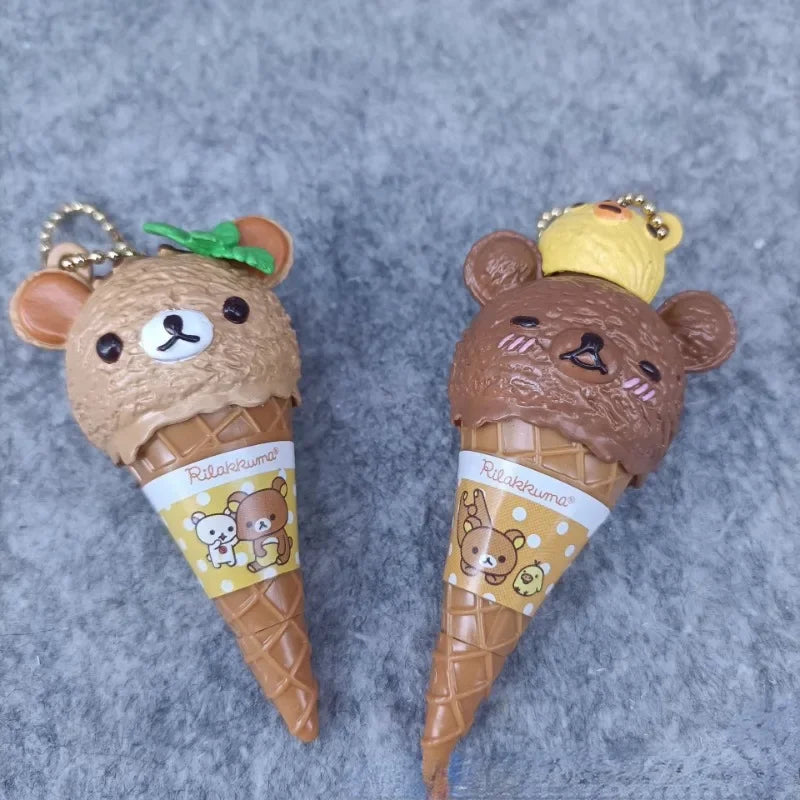 Anime Fiugre Rilakkuma Ice Cream Bear Bead Cute Kawaii Toy Chain Hanging Bag Blind Box Toy Model Decoratoion Pendant Kids Gifts
