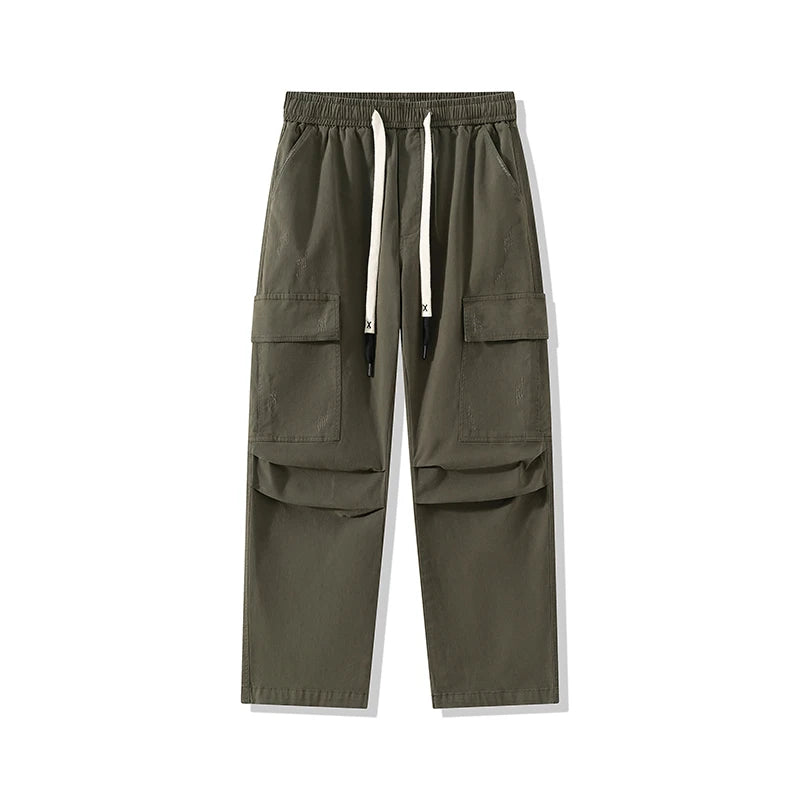 Baggy Wide-leg Cargo Pants Men's 100% Cotton Multi-pocket Splicing Outdoor Loose Straight Autumn Trousers Fashion Streetwear