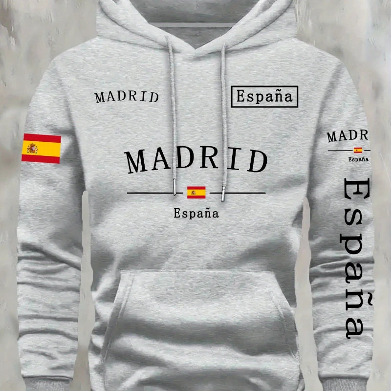 Spanish flag madrid printed Autumn and Winter Warm Cotton Men's Fleece Oversized Hoodie Outdoor Commuter Men's High Elastic top