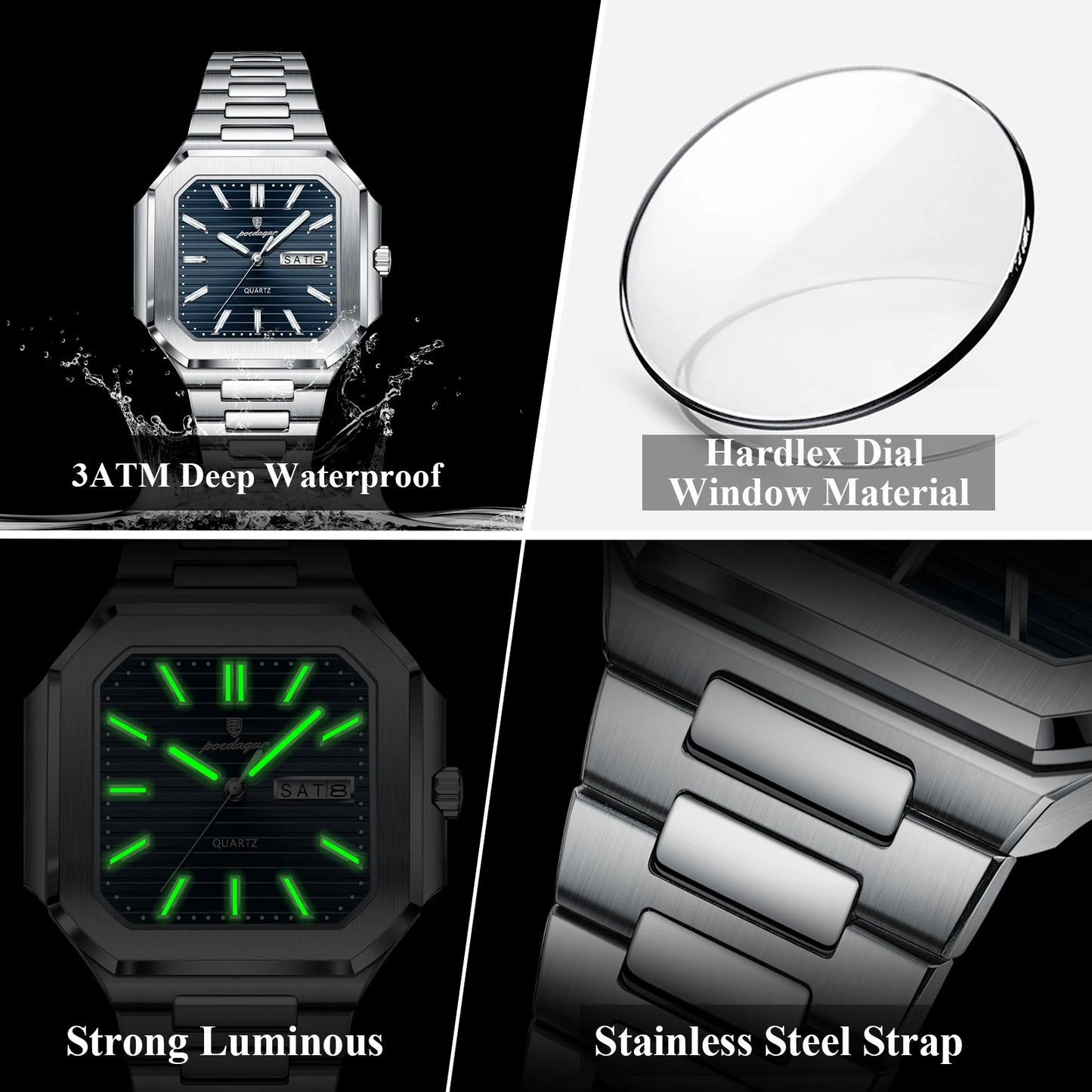 POEDAGAR Business Male Watch Waterproof Luminous Date Week Classic Watches For Men Stainless Steel Men's Quartz Wristwatch Reloj