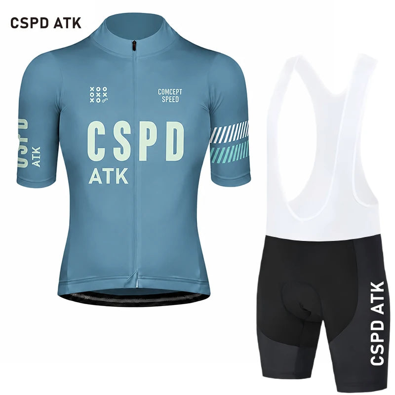 CSPD ATK men's cycling sportswear set summer lightweight cycling jersey sponge cushion cycling bib MTB cycling suit