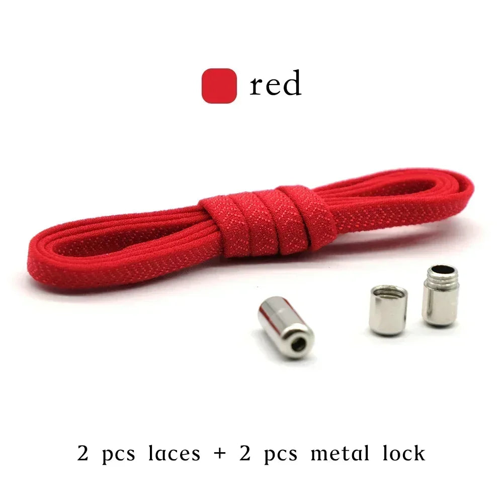 No Tie Shoelaces with Metal Lock – Flat Elastic Shoe Laces for Adults and Kids Sneakers, Quick Wear Shoe Strings for Lazy Day