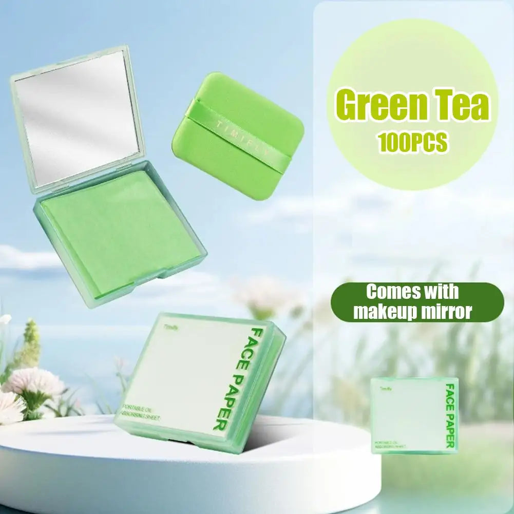 100pcs Portable Oil Absorbing Paper With Mirror Case Women Facial Care Beauty Facial Oil Blotting Paper with Mirror