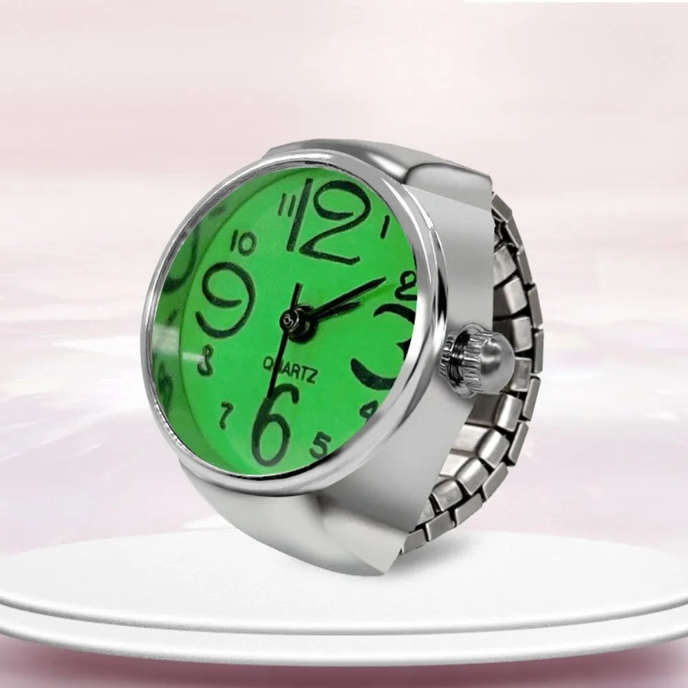 Mini Watch Rings Vintage Punk Elastic Strap Alloy Watches Women Men Couple Rings Jewelry Clock Roman Quartz Watch Rings