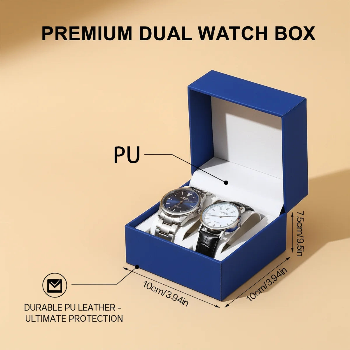 Double Watch Box with Soft Protective Lining - Exquisite Craftsmanship Multi-Color Watch Storage Case for 2 Watches