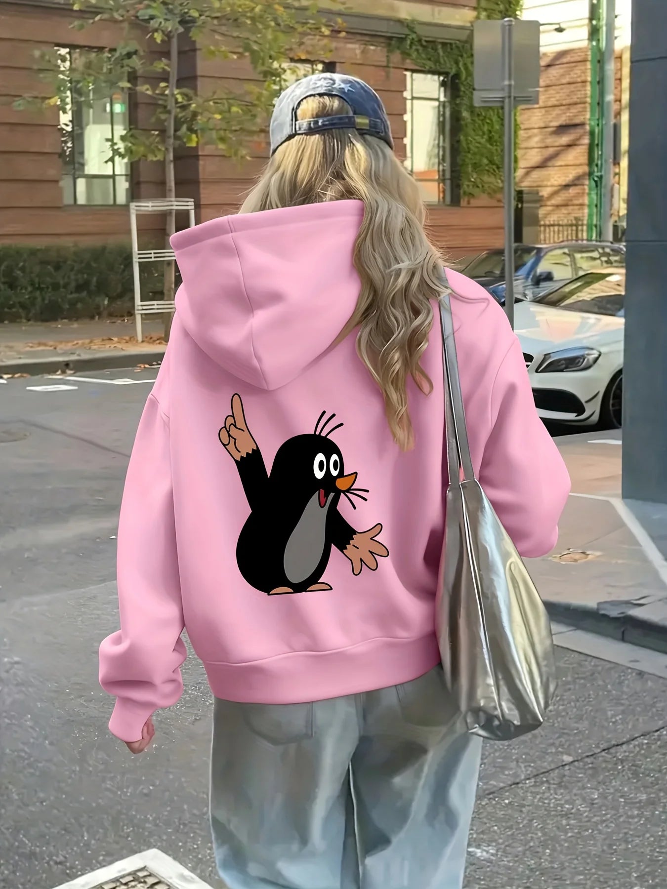 Women's autumn and winter warm and loose casual NOPE not today printed suede long sleeved hooded sweatshirt