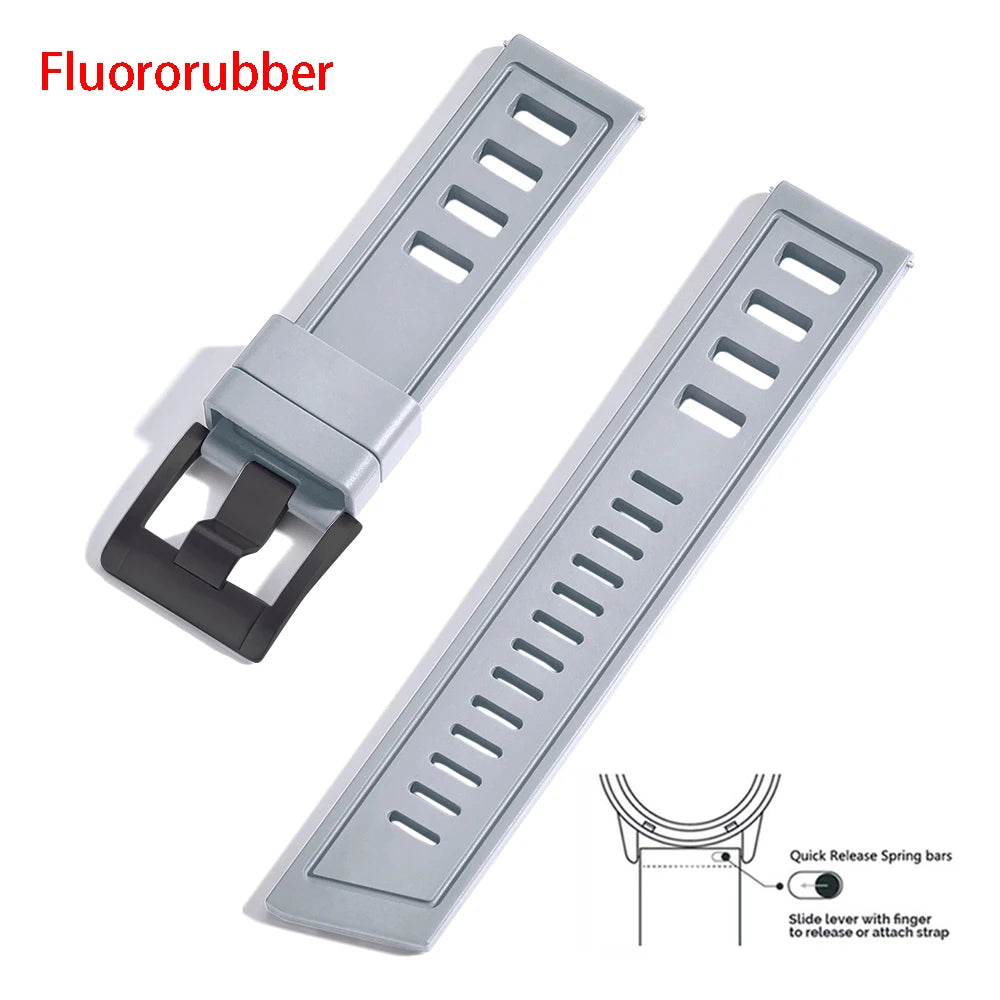 New Design Heavy Duty FKM 20mm 22mm Watch Strap Waterproof Fluororubber Band Quick Release Universal Fit For Diving/Sports Watch