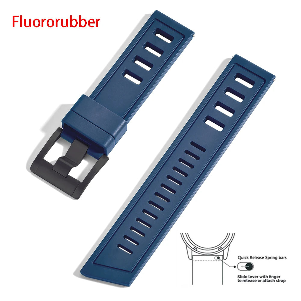 New Design Heavy Duty FKM 20mm 22mm Watch Strap Waterproof Fluororubber Band Quick Release Universal Fit For Diving/Sports Watch