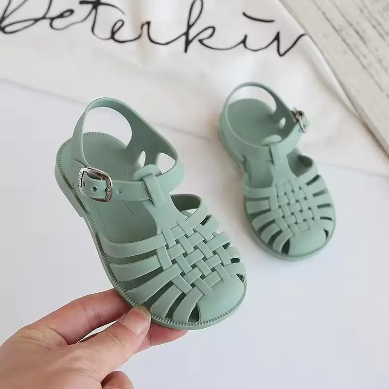 Girl Flip-flops Beach Shoes for Sea Summer Girls Gladiator Sandals Soft Non-slip Princess Jelly Shoes Flat Retro Roman