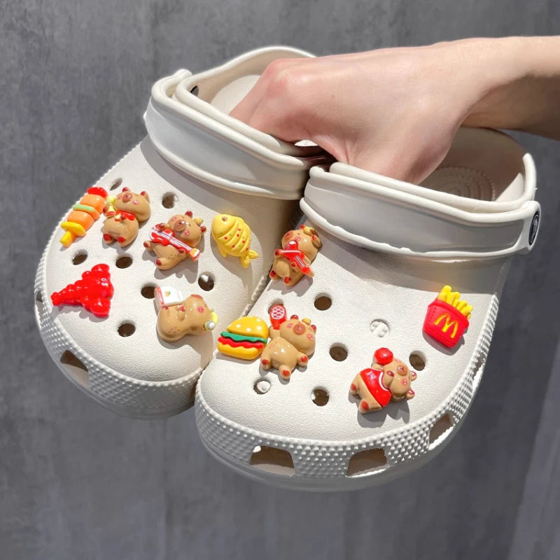 Yummy Food Theme Capybara Shoes Charms Set For Accessories Plastics Decorations Summer Sandals Detachable For Party Gifts