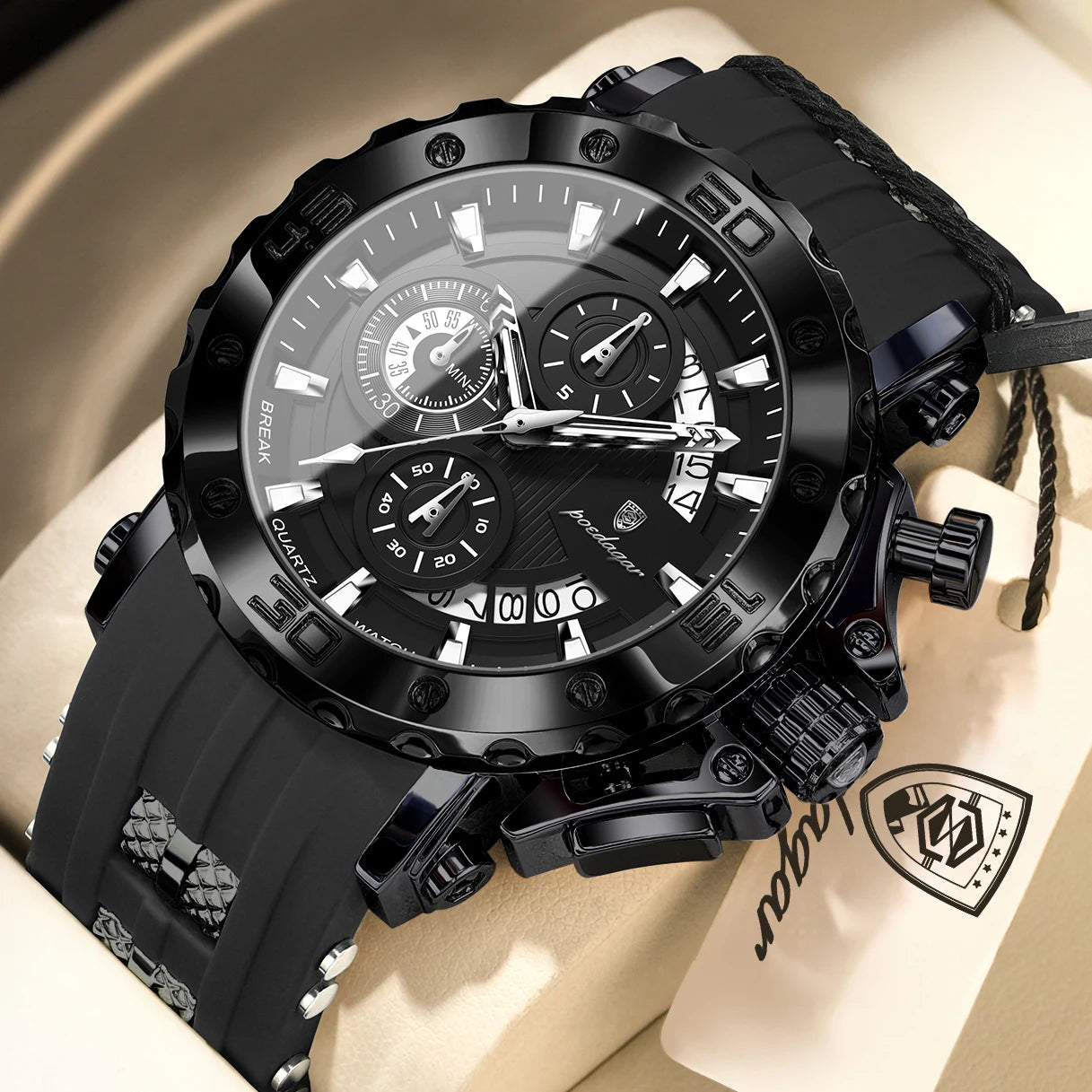 POEDAGAR Luxury Military Men Clock Luminous Waterproof Chronograph Date Men's Watch Silicone Quartz Sports Watches For Man Reloj