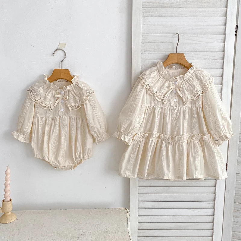 0-2Yrs Newborn Bodysuit Spring Autumn Clothes Baby Romper Lapel Collar Princess Bow Romper Long Sleeves Infant Girl Jumpsuit