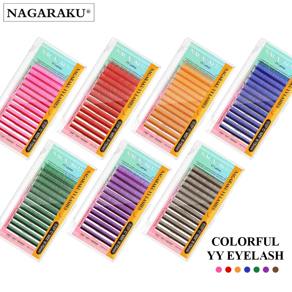 NAGARAKU Colorful YY shape hand woven premium soft light Pink&Red eyelashes extension makeup mesh net cross false eyelash i