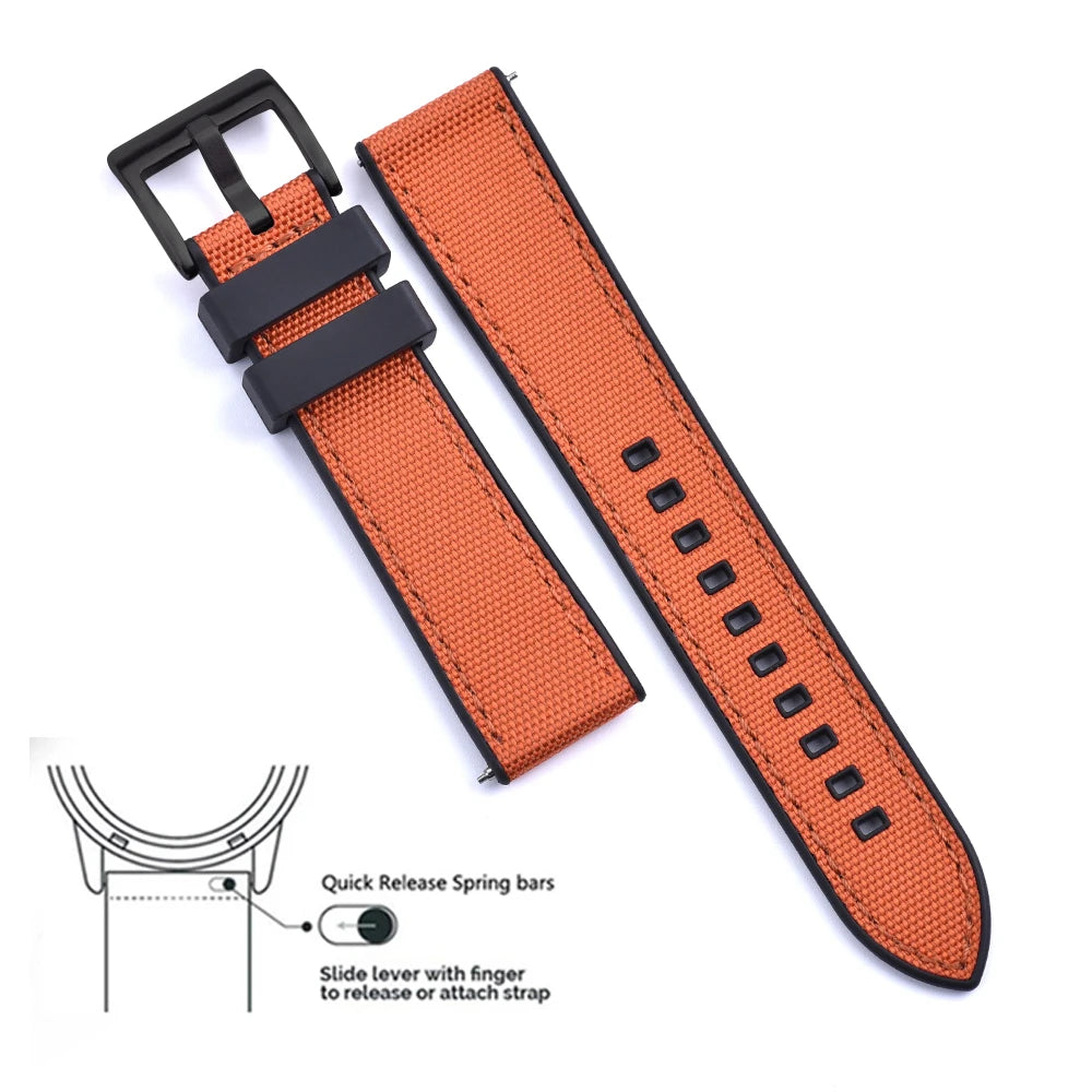 High Quality FKM Canvas Watch Strap 20mm 22mm Hybrid Fluoro Rubber Nylon Watchbands Quick Release For Each Brand Diving Watches