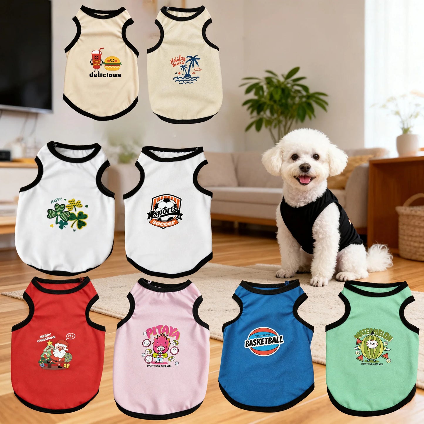 Summer Pet Clothes Breathable Mesh Dog Cat Jersey Cute Puppy Kitten Vest Shedding Control Apparel Holiday Party Dog Clothing
