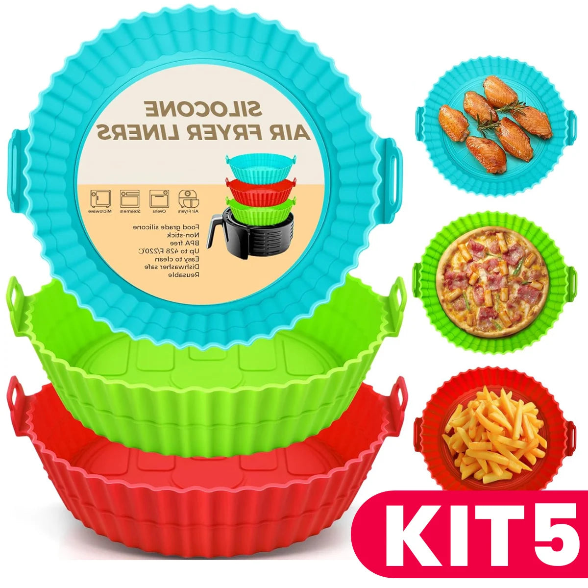 5 Shapes Reusable Silicone Non-stick Kit for Air Fryer Microwave Oven and Fryer Ideal For Healthy Baking if