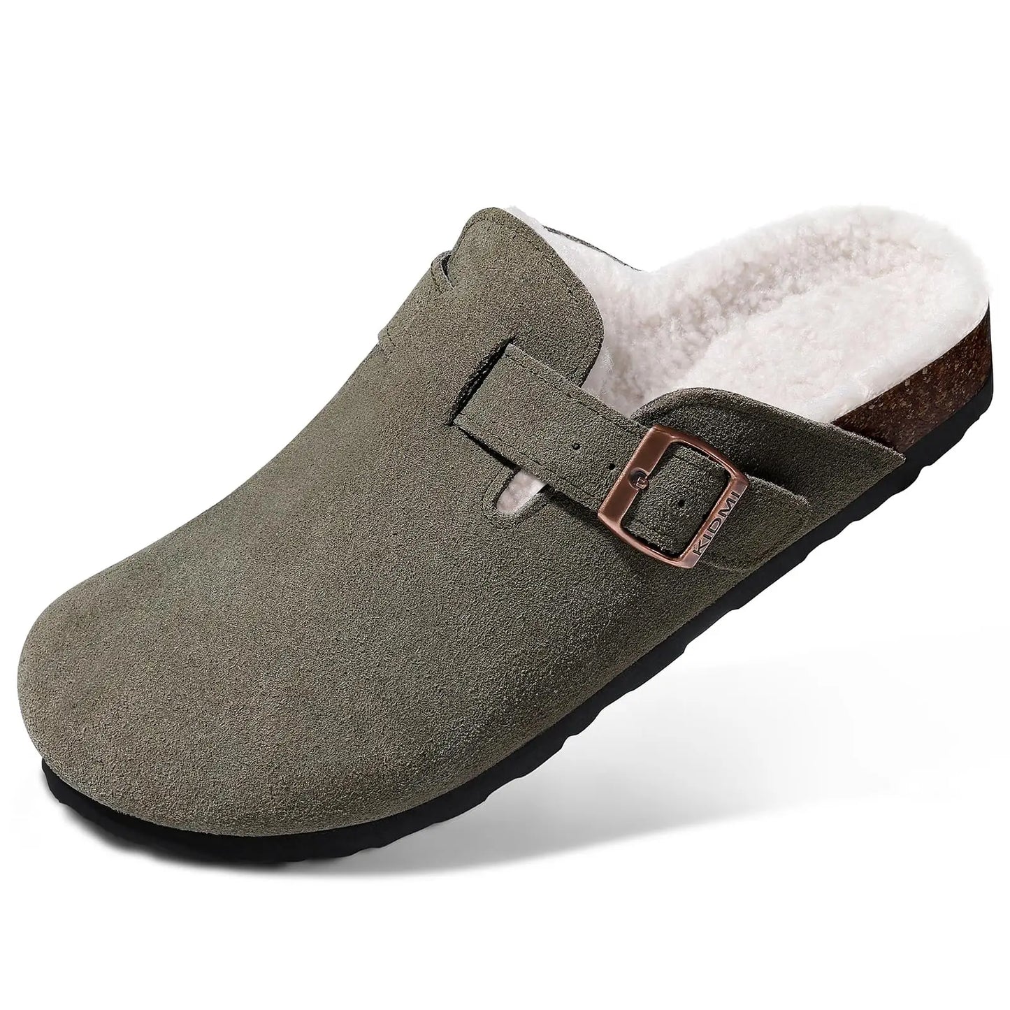 Shevalues Winter Women's Mules With Adjustable Buckle Leisure Cork Insole Comfortable Clogs Slippers Cow Suede Non-slip Sandals