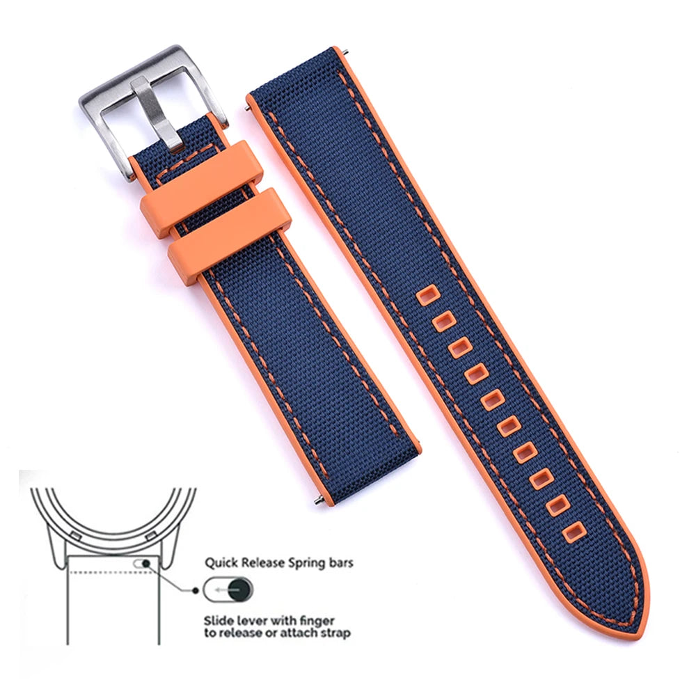 High Quality FKM Canvas Watch Strap 20mm 22mm Hybrid Fluoro Rubber Nylon Watchbands Quick Release For Each Brand Diving Watches