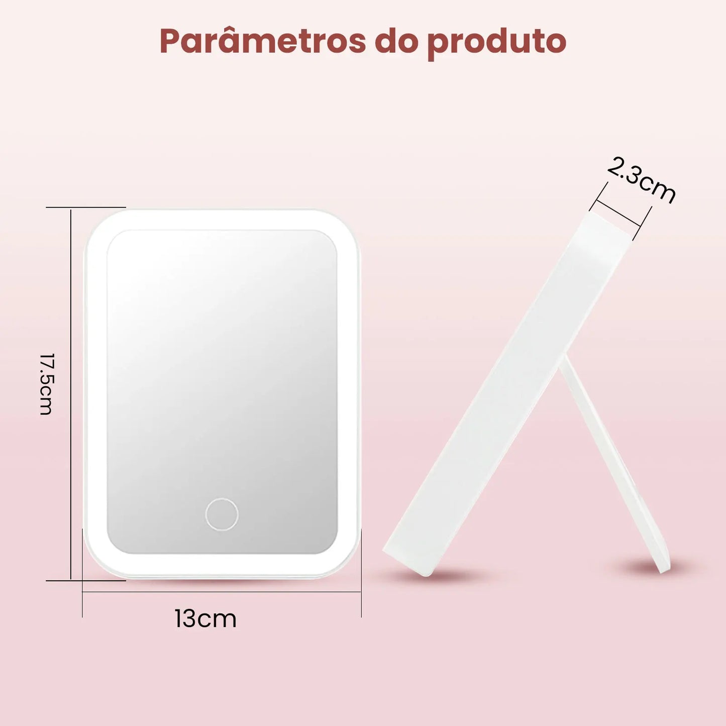 Espelho LED Maquiagem Portátil 3 em 1 com Aumento 5x e 10x, Luz Natural Recarregável para Bolsa e Viagem