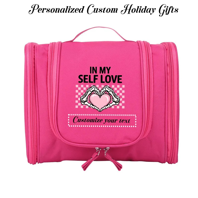 Custom Name - Large Capacity Travel Makeup Bag Hanging Toiletry Bag - Women's Handheld Cosmetic Bag Handbag, Valentine's Day Gif