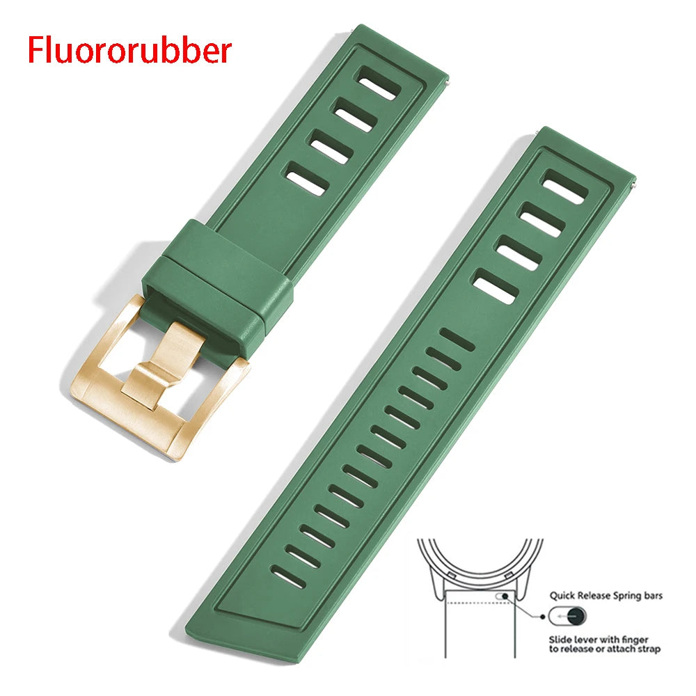 New Design Heavy Duty FKM 20mm 22mm Watch Strap Waterproof Fluororubber Band Quick Release Universal Fit For Diving/Sports Watch