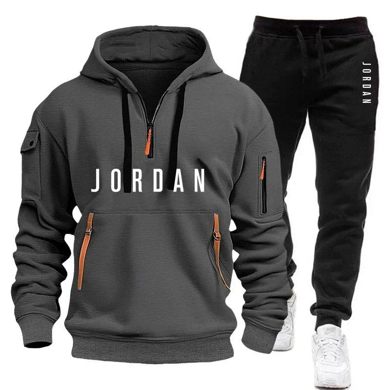 Autumn and winter men's sweatshirt set, fashionable and casual set, windproof thickened men's sportswear and pants 2-piece set