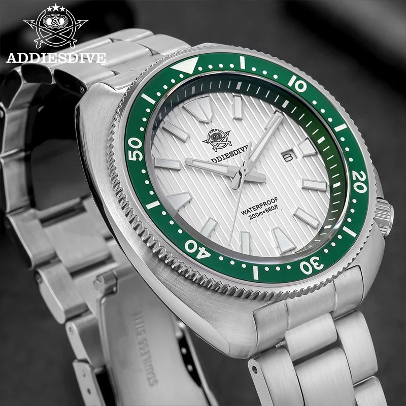 ADDIESDIVE Japan 2115 Sapphire Crystal Men's Watch Waterproof Stainless Steel Quartz Watches Ceramic Bezel Super Luminous Clock