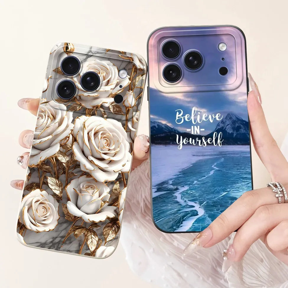 For iPhone 17 Pro Case Silicone Luxury Flowers Cute Kawaii Funny Painted Cover For iP 17 Pro Phone Case A3256 A3522 A3523 A3524