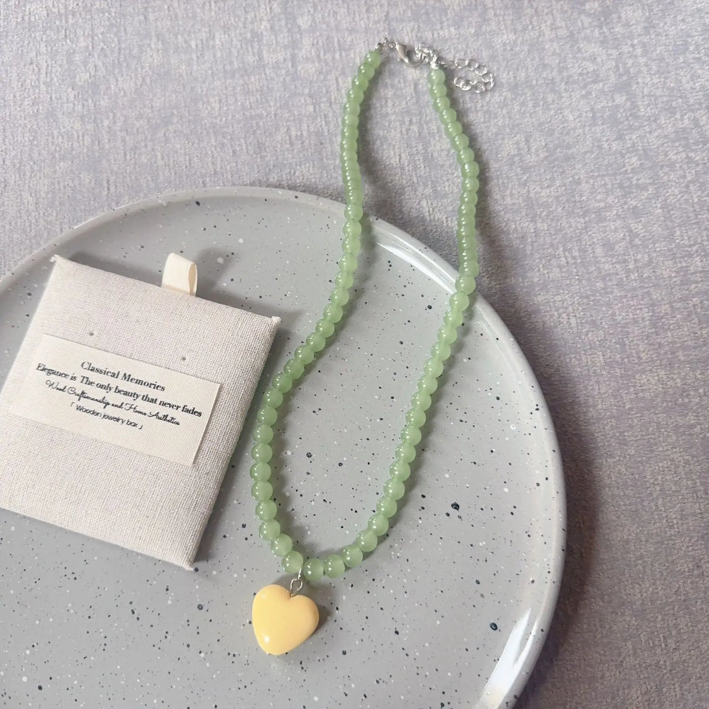 Aesthetic Jewelry Colorful Beaded Heart Pendant Necklace for Women Girls Y2K Trendy Charms Choker Neck Accessories Gift