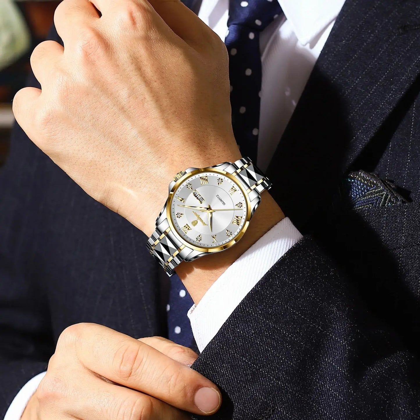 POEDAGAR Luxury Man Wristwatch Waterproof Luminous Date Week Men Clock Stainless Steel Business Men's Watches Quartz Male Reloj
