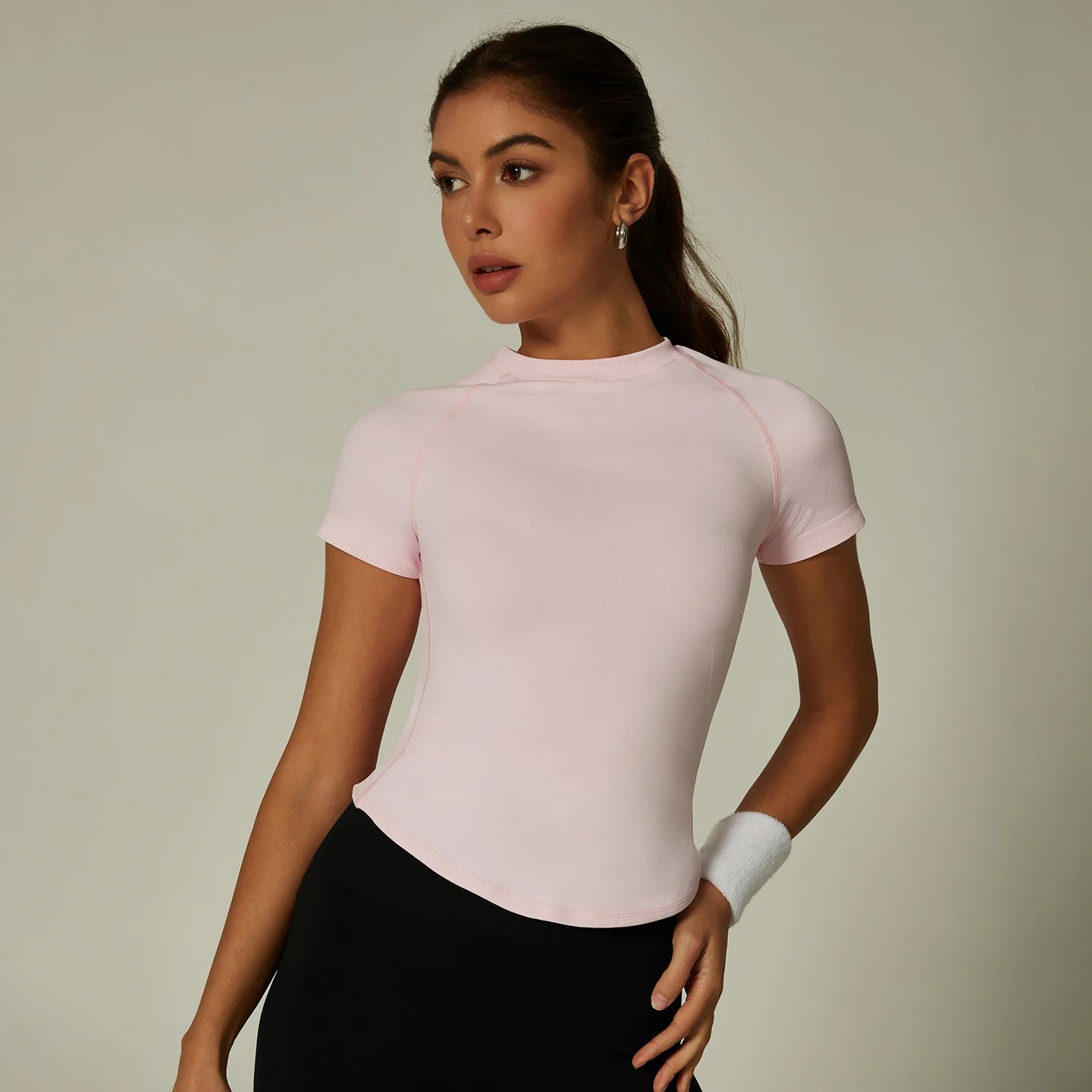 ZHEJIN Seamless Sports T-shirt Women Slim Fit Gym Workout Top Short Sleeve Yoga Shirt Curved Hem Breathable Athletic Sportswear
