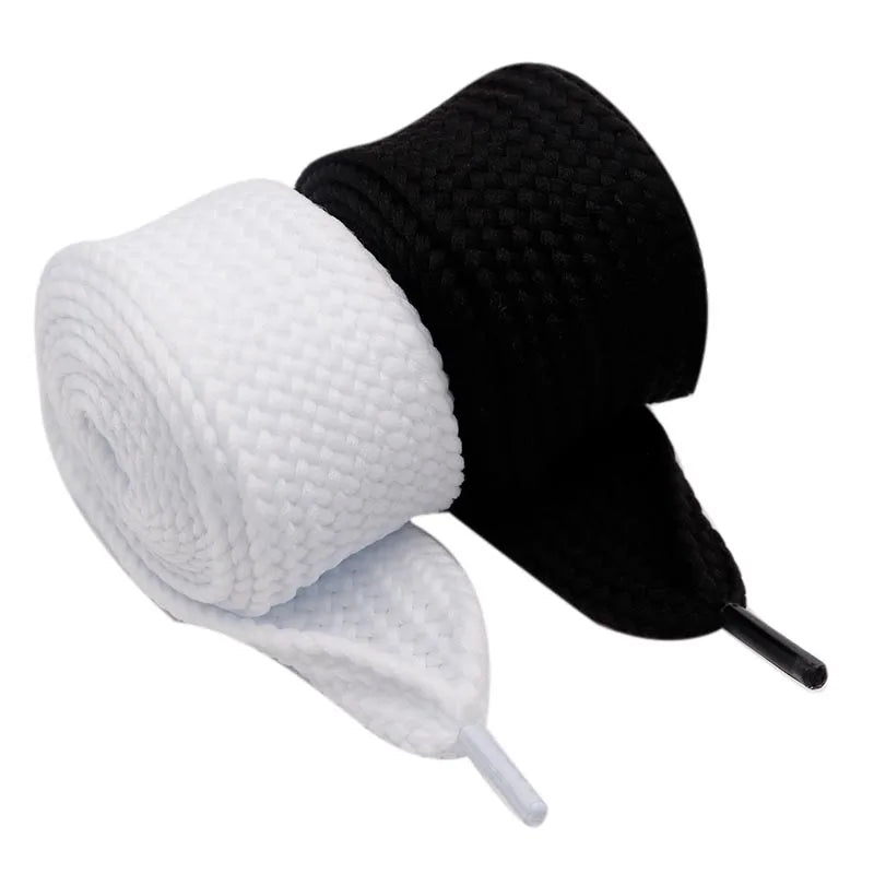 Coolstring 4cm Wide Black White Solid Color Fat Flat Shoelaces High Quality Hoodie Drawstring Waist Laces Kids Adults Sneakers