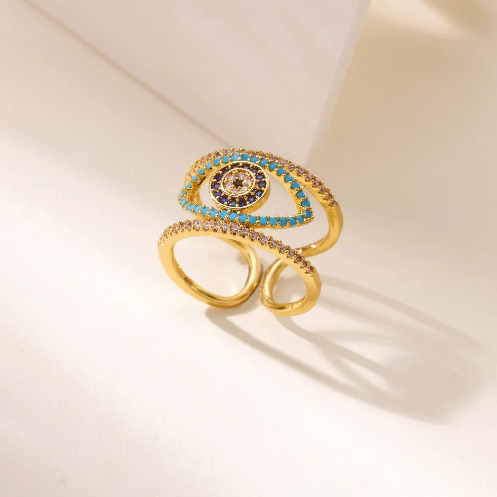 Luxury Zircon Evil Eye Rings For Women Gold Color Lucky Eye Opening Ring Women Trendy Punk Gothic Aesthetic Jewelry Accessories
